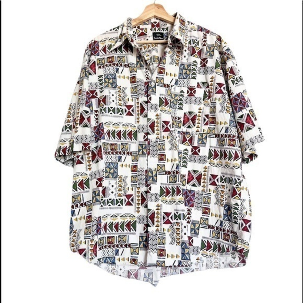 Men’s geometric aztec colorful prints Hawaiian summer casual shirt XL